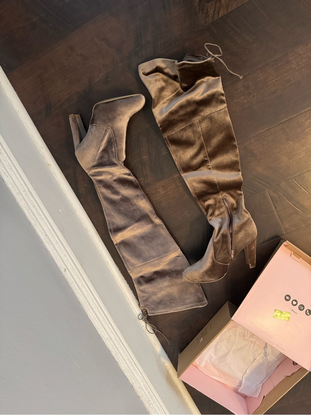 Charlotte Russe Taupe Over-the-Knee Suede Heeled Boots